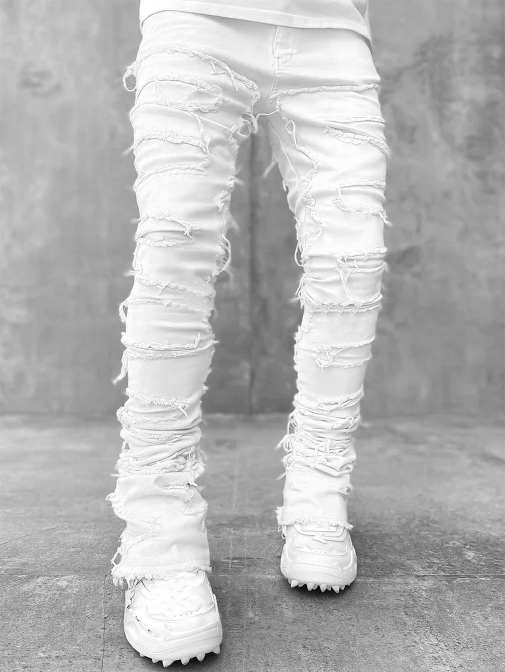 Men Trousers Individual Patched Pants Long Tight Fit Stacked Jeans for Mens Clothing