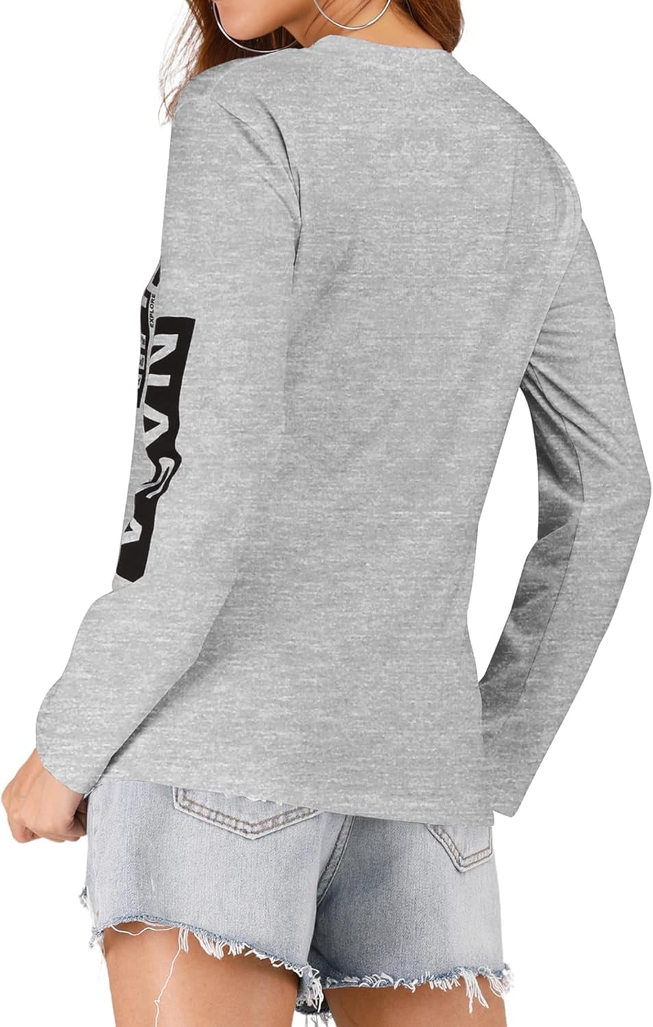 Women Long Sleeve Crew Neck NASA Letter Print NASA Shirt Blouse Sweatshirt